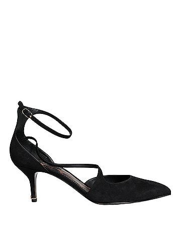 Dolce & Gabbana Black Suede Ankle Strap Heels Pumps Women's Shoes (view 1)