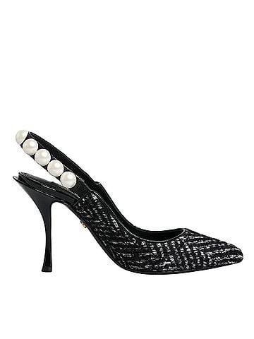 Dolce & Gabbana White Black Chevron Faux Pearl Slingback Women's Shoes (view 1)