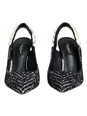 Dolce & Gabbana White Black Chevron Faux Pearl Slingback Women's Shoes (view 2)