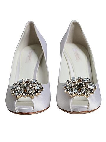 Dolce & Gabbana White Crystals Peep Toe Satin Pumps Women's Shoes (view 2)