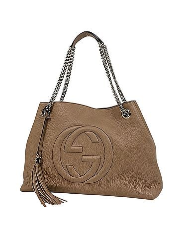 Gucci Gucci Soho Chain Shoulder Bag Tote with Fringe and Interlocking G Logo, Leather, Beige, 536196, Women's (view 1)