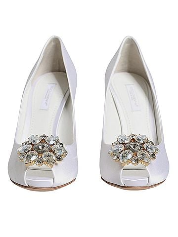 Dolce & Gabbana White Crystals Peep Toe Satin Pumps Women's Shoes (view 2)