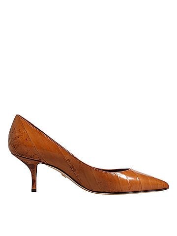 Dolce & Gabbana Brown Leather Kitten Heels Pumps Women's Shoes (view 1)