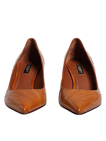 Dolce & Gabbana Brown Leather Kitten Heels Pumps Women's Shoes (view 2)