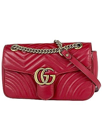 Gucci Gucci GG Marmont Quilted Small Shoulder Bag, Double G Leather, Red, 443497, Women's (view 1)