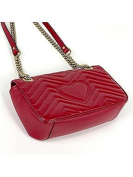 Gucci Gucci GG Marmont Quilted Small Shoulder Bag, Double G Leather, Red, 443497, Women's (view 2)