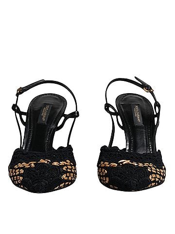 Dolce & Gabbana Black Brown Lace High Heels Slingback Women's Shoes (view 2)