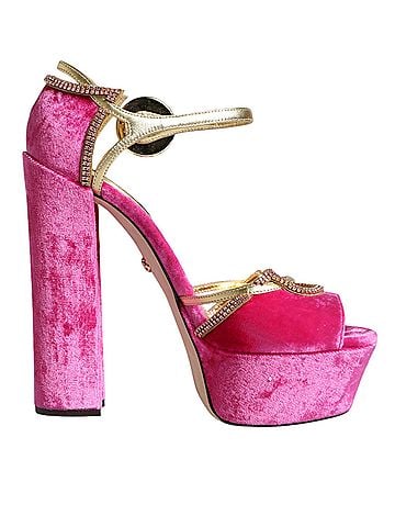 Dolce & Gabbana Pink Velvet Platform Ankle Strap Heel Sandals Women's Shoes (view 1)