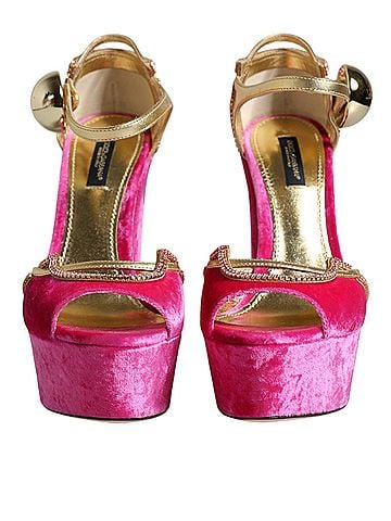 Dolce & Gabbana Pink Velvet Platform Ankle Strap Heel Sandals Women's Shoes (view 2)