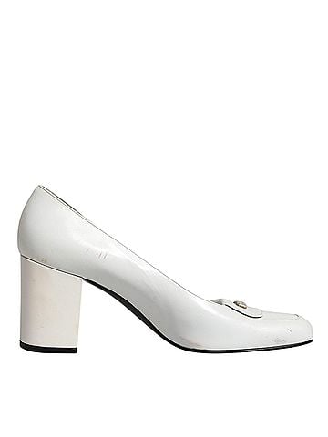 Dolce & Gabbana White Leather Block Heels Pumps Women's Shoes (view 1)