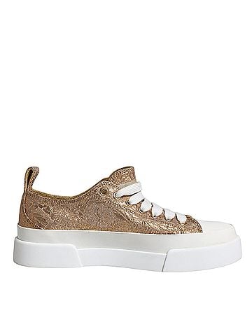 Dolce & Gabbana Gold White Logo Low Top Sneakers Women's Shoes (view 1)