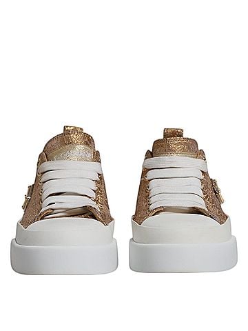 Dolce & Gabbana Gold White Logo Low Top Sneakers Women's Shoes (view 2)