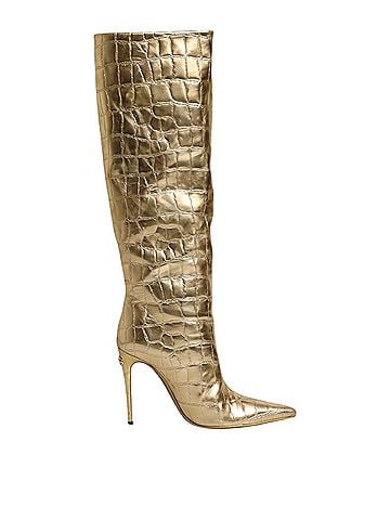 Dolce & Gabbana Gold Leather Stiletto Heels High Boots Women's Shoes (view 1)