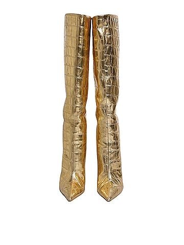 Dolce & Gabbana Gold Leather Stiletto Heels High Boots Women's Shoes (view 2)