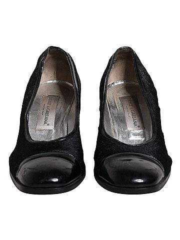 Dolce & Gabbana Black Leather Block Heels Pumps Women's Shoes (view 2)