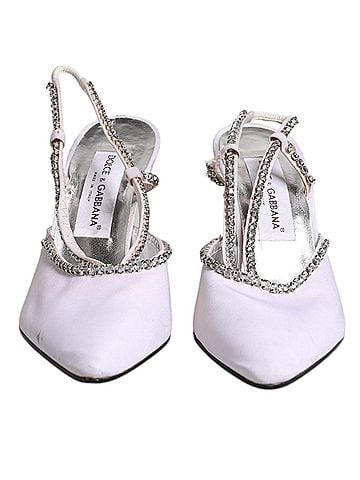 Dolce & Gabbana White Strass Crystal Slingbacks Pumps Women's Shoes (view 2)