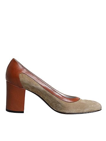 Dolce & Gabbana Beige Brown Leather Block Heels Pumps Women's Shoes (view 1)