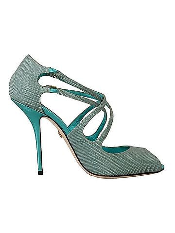 Dolce & Gabbana Blue Glittered Strappy Heels Sandals Women's Shoes (view 1)