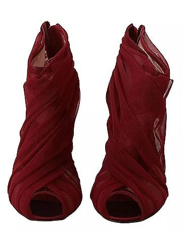 Dolce & Gabbana Red Tulle Ankle Boots Stiletto Heels Women's Shoes (view 2)