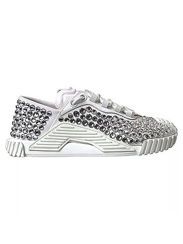 Dolce & Gabbana White NS1 Canvas Leather Embellished Sneakers Women's Shoes (view 1)