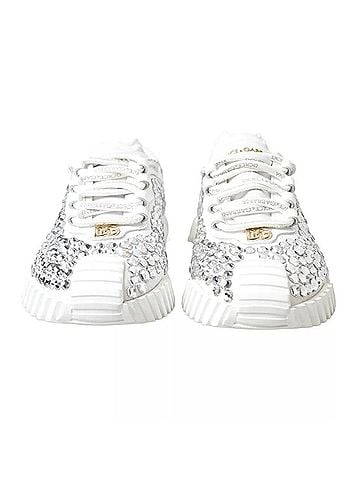 Dolce & Gabbana White NS1 Canvas Leather Embellished Sneakers Women's Shoes (view 2)