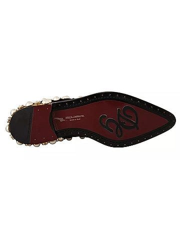Dolce & Gabbana Black Lace Up Jewelled Formal Flats Women's Shoes (view 2)