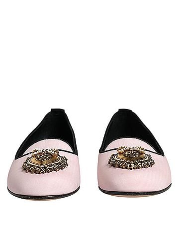 Dolce & Gabbana Light Pink Velvet Slip On Loafers Flats Women's Shoes (view 2)