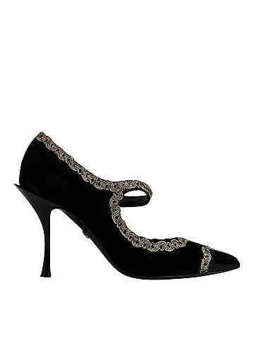 Dolce & Gabbana Black Velvet Gold Mary Janes Pumps Women's Shoes (view 1)