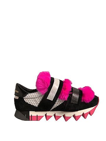 Dolce & Gabbana Black Pink Fur Embellished Sneakers Women's Shoes (view 1)