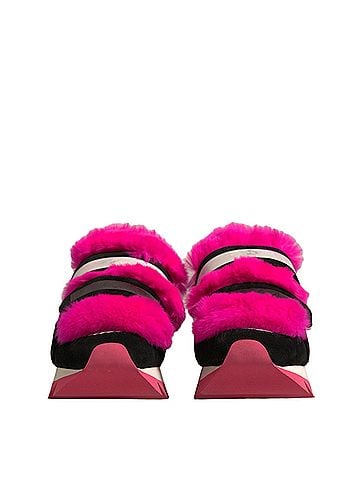 Dolce & Gabbana Black Pink Fur Embellished Sneakers Women's Shoes (view 2)