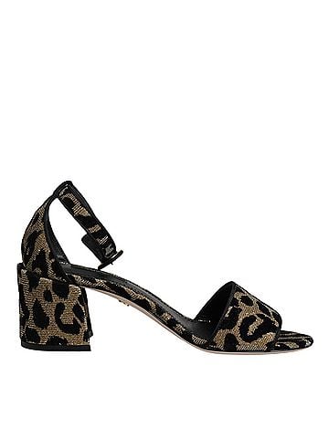 Dolce & Gabbana Gold Leopard Lurex Ankle Strap Heels Sandals Women's Shoes (view 1)