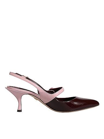 Dolce & Gabbana Pink Maroon Leather Kitten Heels Slingbacks Women's Shoes (view 1)