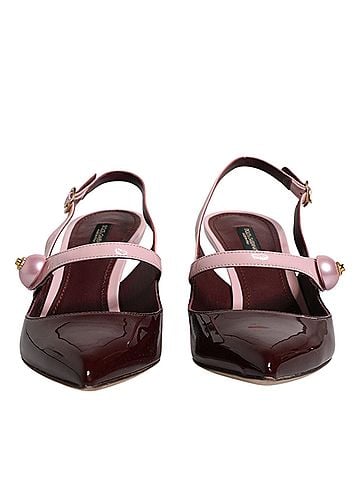 Dolce & Gabbana Pink Maroon Leather Kitten Heels Slingbacks Women's Shoes (view 2)