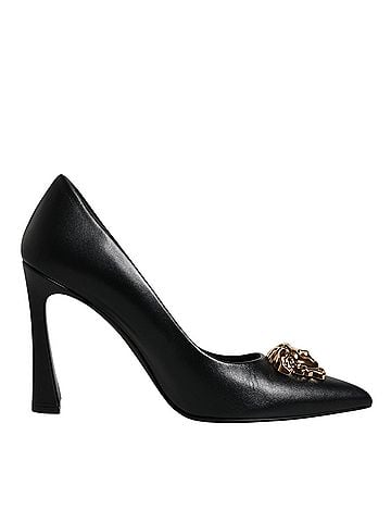 Versace Black Leather Logo Plaque High Heels Pumps Women's Shoes (view 1)