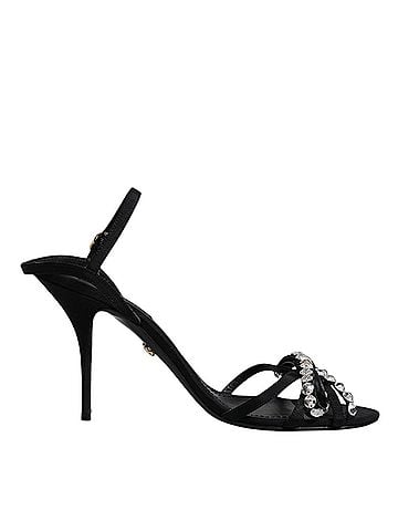 Dolce & Gabbana Black Leather Crystal Bow KEIRA Sandals Women's Shoes (view 1)
