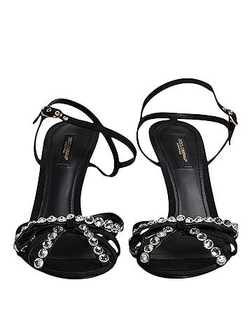 Dolce & Gabbana Black Leather Crystal Bow KEIRA Sandals Women's Shoes (view 2)