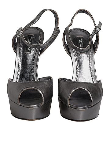 Dolce & Gabbana Silver Leather Platform Heels Sandals Women's Shoes (view 2)