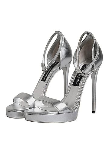 Dolce & Gabbana Silver Leather Platform Keira Sandals Women's Shoes (view 1)