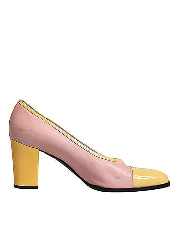 Dolce & Gabbana Pink Yellow Leather Block Heels Pumps Women's Shoes (view 1)