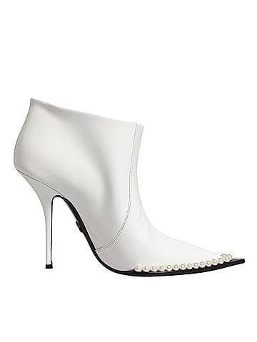 Dolce & Gabbana White Faux Pearl Leather Pointed Toe Ankle Boot Women's Shoes (view 1)