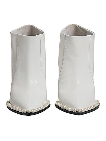 Dolce & Gabbana White Faux Pearl Leather Pointed Toe Ankle Boot Women's Shoes (view 2)