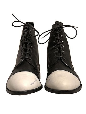 Sergio Rossi Black White Leather Lace Up Flats Ankle Boots Women's Shoes (view 2)