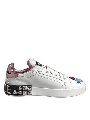 Dolce & Gabbana White Sequined Crystal Low Top Sneakers Women's Shoes (view 1)