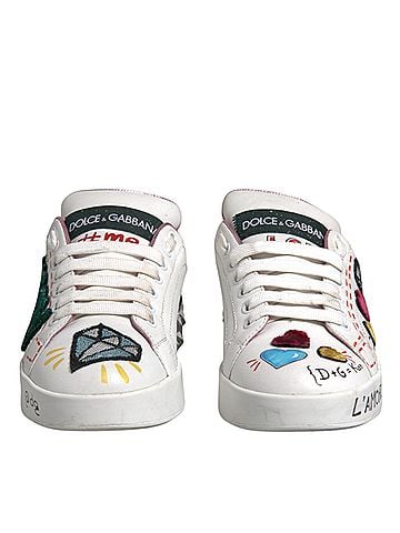 Dolce & Gabbana White Sequined Crystal Low Top Sneakers Women's Shoes (view 2)