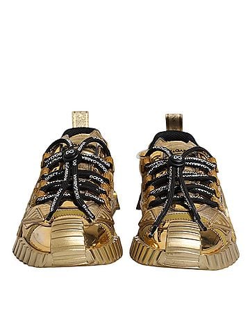 Dolce & Gabbana Gold Stretch Lace Up NS1 Sneakers Women's Shoes (view 2)