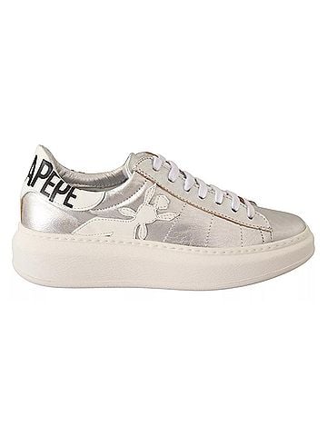 Patrizia Pepe Silver Full Grain Leather Lace Up Sneakers Women's Shoes (view 1)