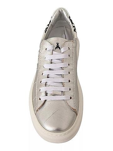 Patrizia Pepe Silver Full Grain Leather Lace Up Sneakers Women's Shoes (view 2)
