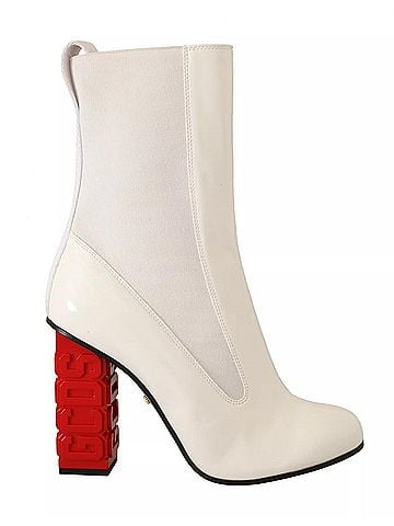 GCDS White Leather Fabric Red Logo Heel Ankle Boots Women's Shoes (view 1)