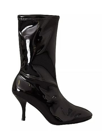Stuart Weitzman Black Patent Leather High Heels Boots Women's Shoes (view 1)