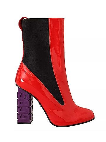 GCDS Red Leather Black Fabric Logo Heel Ankle Boots Women's Shoes (view 1)
